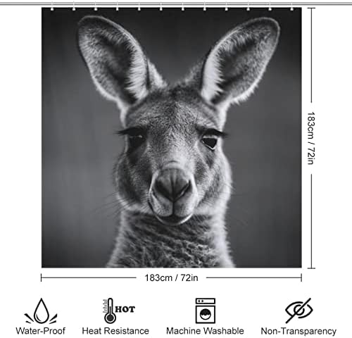 Kangaroo Pattern Waterproof Shower Curtain Set with 12 Hooks 72x72in