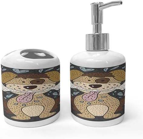 Ambesonne Dog Soap Dispenser and Toothbrush Holder Set
