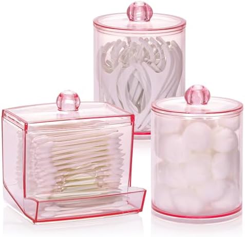 Tbestmax Pink Qtips Dispenser with Cotton Ball Holder