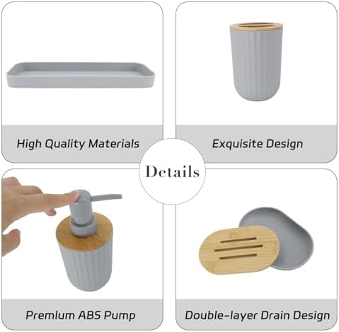 FooGuila 5Pcs Grey Bathroom Accessory Set