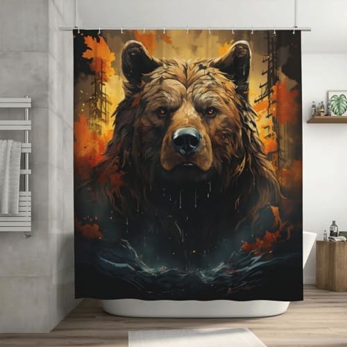 Brown Bear Shower Curtain Set with 12 Hooks 72x72in