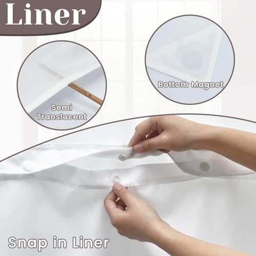 No Hook Slub Textured Shower Curtain Set - 71x74 in