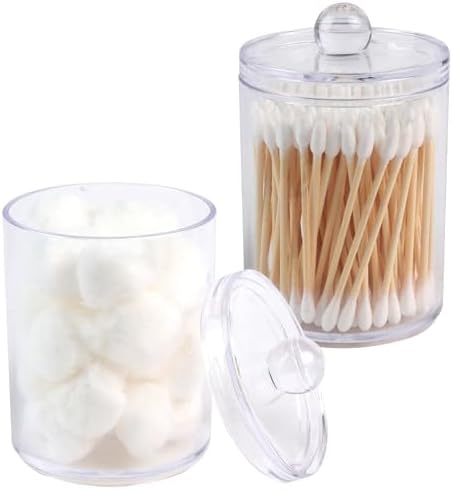2 Pack Acrylic Q-Tip Holder Dispenser with Labels 10 and 12 Oz