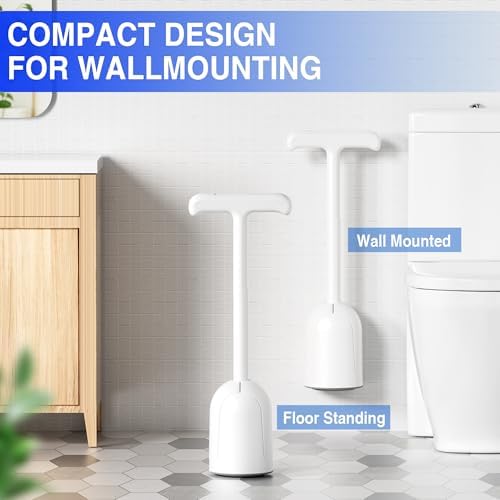 Cinola Dual Handle Toilet Plunger with Wall Mount Holder - White