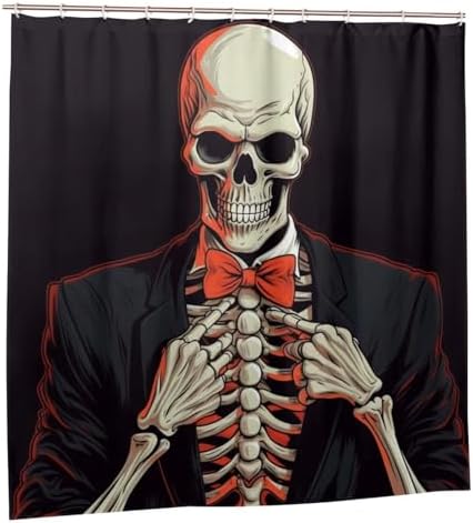 Black Suit Skeleton Shower Curtain with 12 Hooks 72x72in