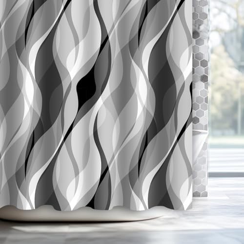 Grey Black Modern 3 in 1 Shower Curtain Set