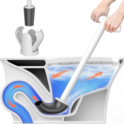 Cinola Dual Handle Toilet Plunger with Wall Mount Holder - White