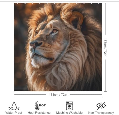 Brown Lion Shower Curtain Set with 12 Hooks 72x72in 1
