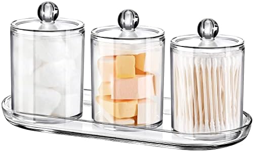 SheeChung Q-tip Holder Set with Tray - 4PCS Acrylic Canister Jars