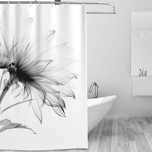 Abstract Flower Shower Curtain Set Black and White Boho Pattern 72x72in