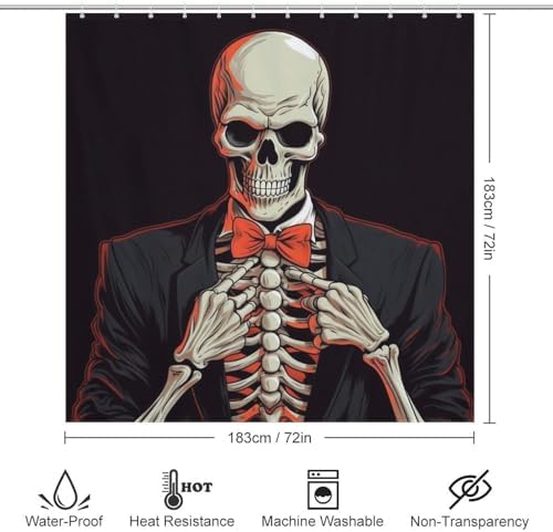 Black Suit Skeleton Shower Curtain with 12 Hooks 72x72in