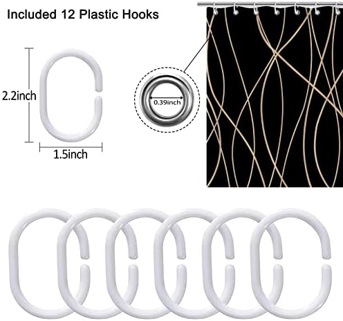 Punkray Wavy Line Polyester Shower Curtain with Hooks 72x72