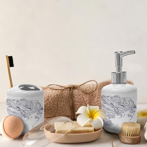 Ambesonne Bathroom Soap Toothbrush Holder Set Purple White
