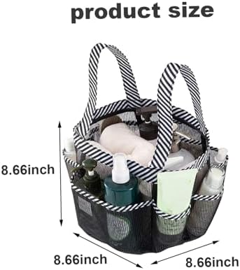 Mesh Shower Caddy with 8 Pockets Portable Black White
