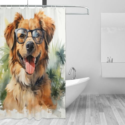 Brown Dog Shower Curtain Set with 12 Hooks 72x72in