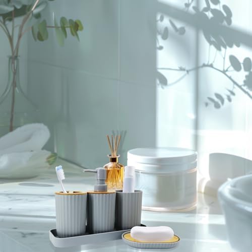 FooGuila 5Pcs Grey Bathroom Accessory Set
