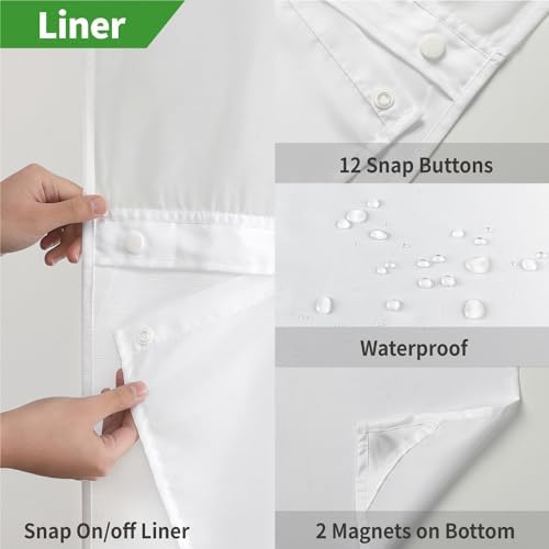 Linen Textured Shower Curtain with Snap-In Liner Set White
