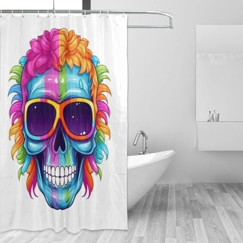 Blue Skull Flower Shower Curtain Set 72x72in