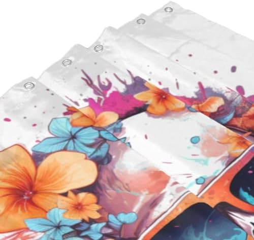 Boho Blue Flower Skull Shower Curtain Set with 12 Hooks 1