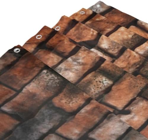 Red Brick Wall Pattern Shower Curtain Set with 12 Hooks