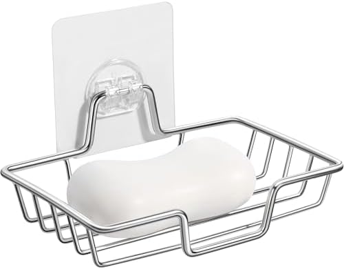 Rainspire Soap Dish Holder No Drilling 304 Stainless Steel Wall-Mounted Square Silver