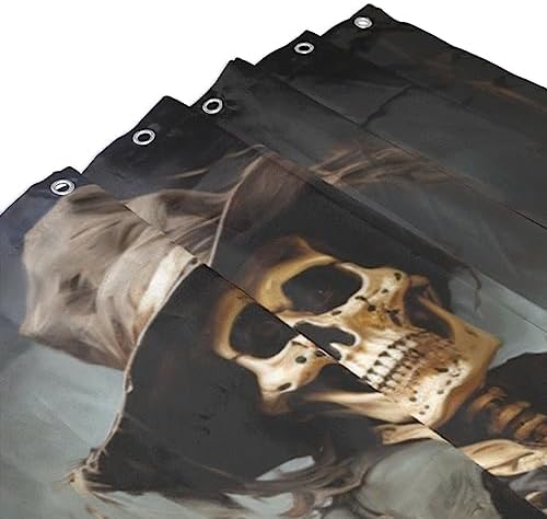 Black Skull Boho Shower Curtain Set with 12 Hooks 72x72in