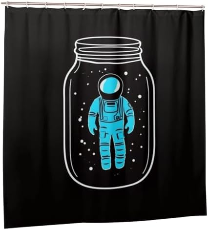 Blue Astronaut Shower Curtain Set with 12 Hooks 72x72in 1