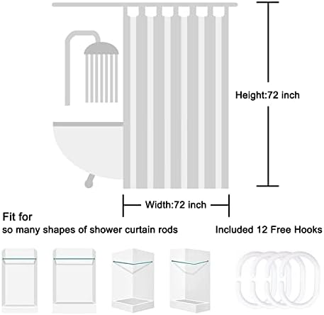 Punkray Wavy Line Polyester Shower Curtain with Hooks 72x72