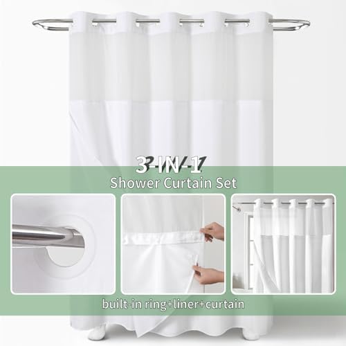 Eachope Extra Long No Hook Shower Curtain Set 71x86 White