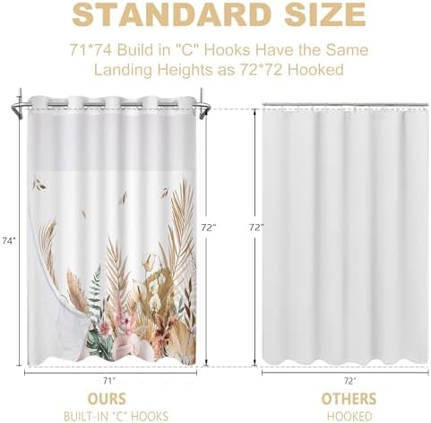 No Hook Flower Shower Curtain with Snap Liner 71x74 Inches