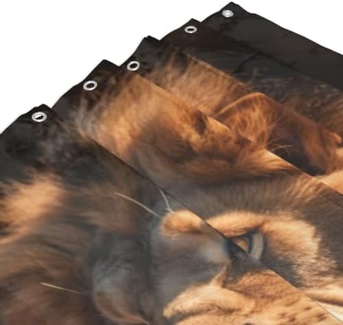Brown Lion Waterproof Shower Curtain Set with 12 Hooks 72x72in