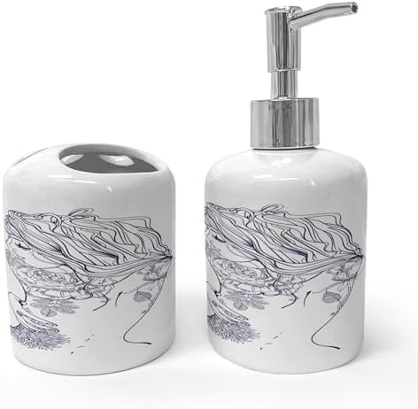 Ambesonne Bathroom Soap Toothbrush Holder Set Purple White