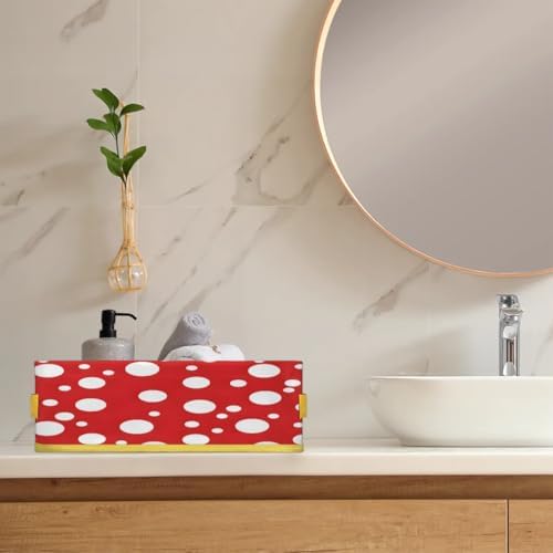 White Polka Dots Bathroom Storage Baskets with Handles