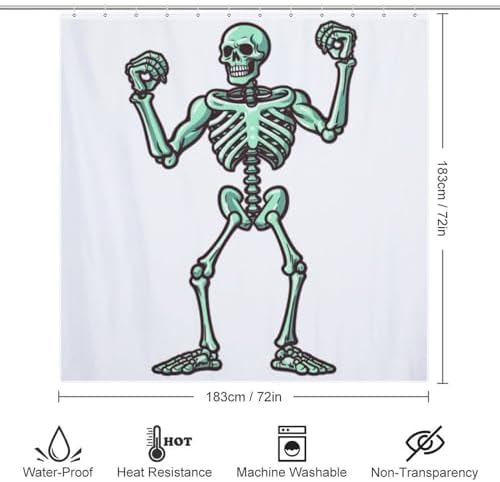 Battle Skeleton Waterproof Shower Curtain Set with 12 Hooks 72x72in