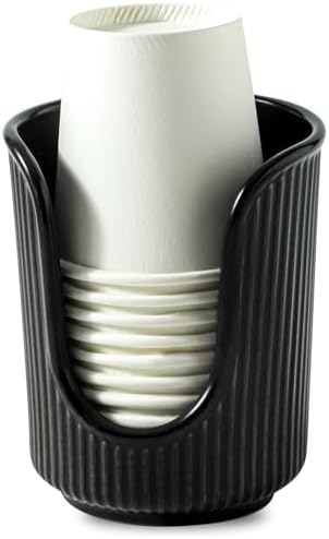 Dobbyby Ceramic Cup Dispenser with Vertical Stripes - Black