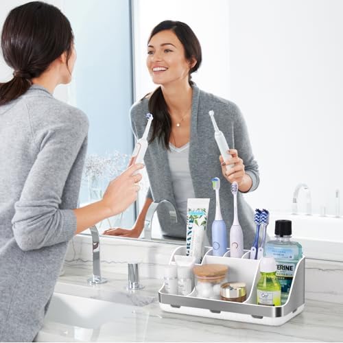 GFWARE Silver Toothbrush Holder Organizer 7 Slots