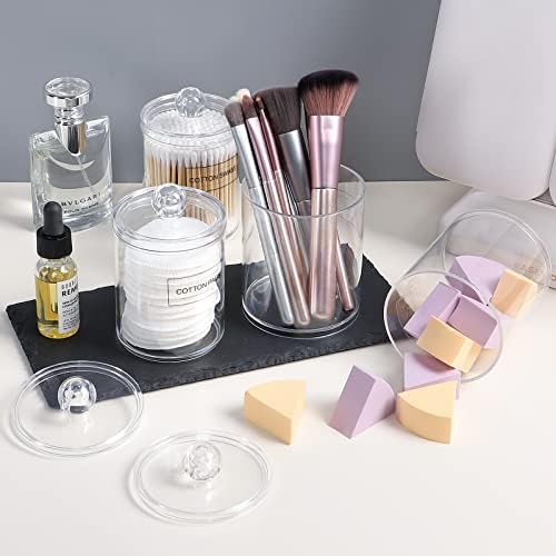 MEFAN Qtip Holder Dispenser 4 Pack Clear Plastic Jars