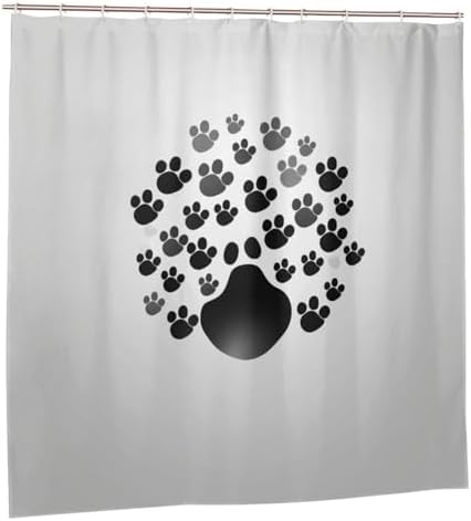 Black Paw Prints Shower Curtain Set with 12 Hooks 72x72in