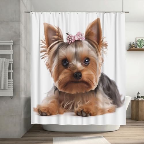 Brown Black Dog Shower Curtain Set with 12 Hooks 72x72in 1