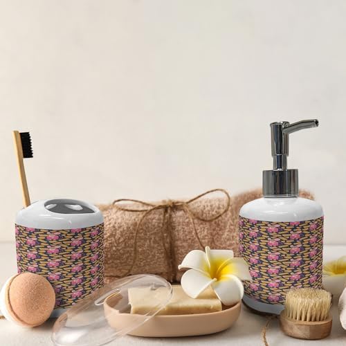 Ambesonne Animal Soap Dispenser Toothbrush Holder Set 2 Pcs