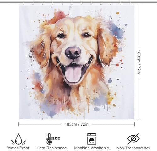 Golden Retriever Shower Curtain Set 72x72in with 12 Hooks