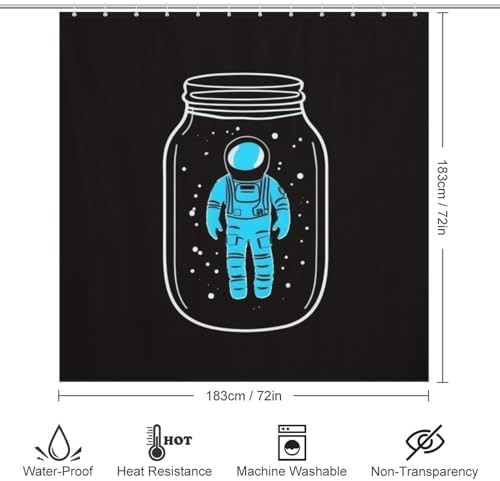 Blue Astronaut Shower Curtain Set with 12 Hooks 72x72in 1