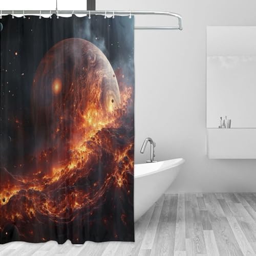Flame Planet Shower Curtain Set with 12 Hooks 72x72in 1