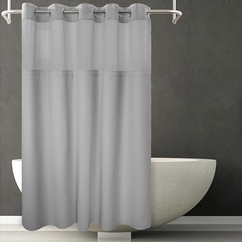 River Dream Gray Fabric Shower Curtain Set with Snap Liner 1