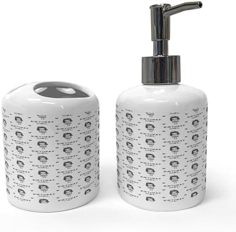 Ambesonne Birthday Soap Dispenser Toothbrush Holder Set Scandinavian Style 2 Pcs