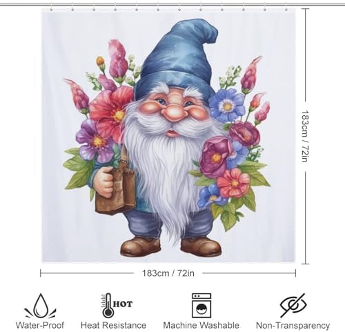 Cute Gnome Shower Curtain Set with 12 Hooks 72x72in 1