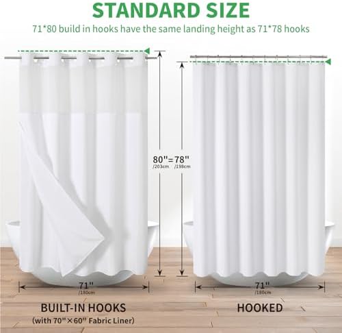 Linen Textured Shower Curtain with Snap-In Liner Set White