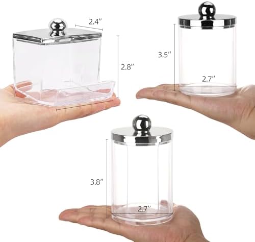 Tbestmax 3 Pack Qtip Holder - Bathroom Organizer with Silver Lids