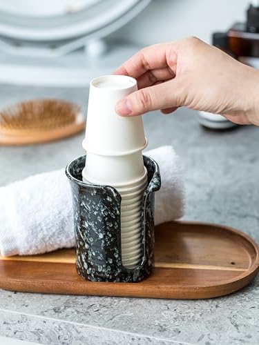 YHOJOY Ceramic Bathroom Cup Holder 3 Oz Black