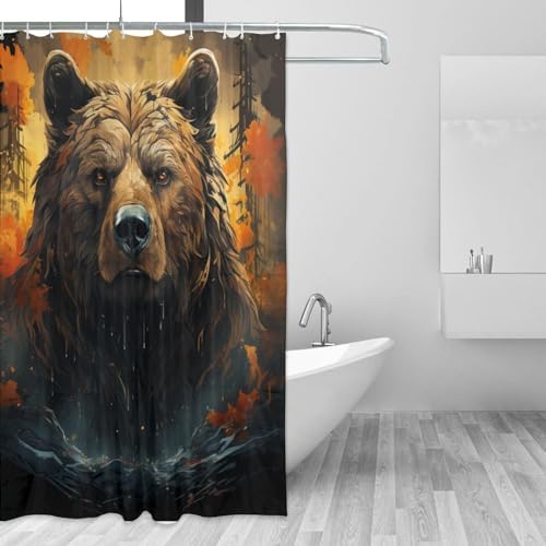 Brown Bear Shower Curtain Set with 12 Hooks 72x72in